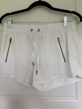 Athleta White Drawstring Zip-Pocket Athletic Shorts
